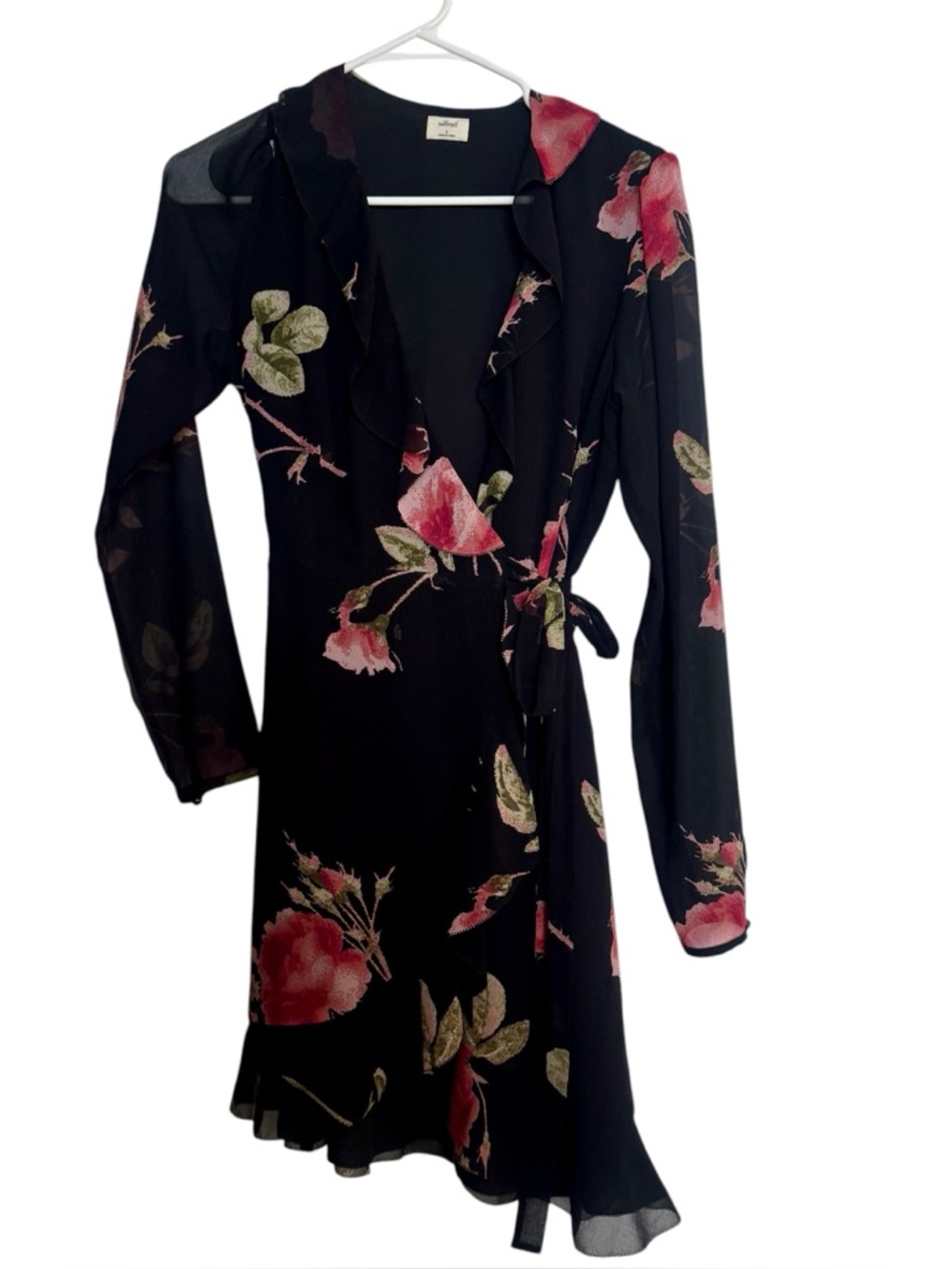 Aritzia Wilfred black floral wrap dress